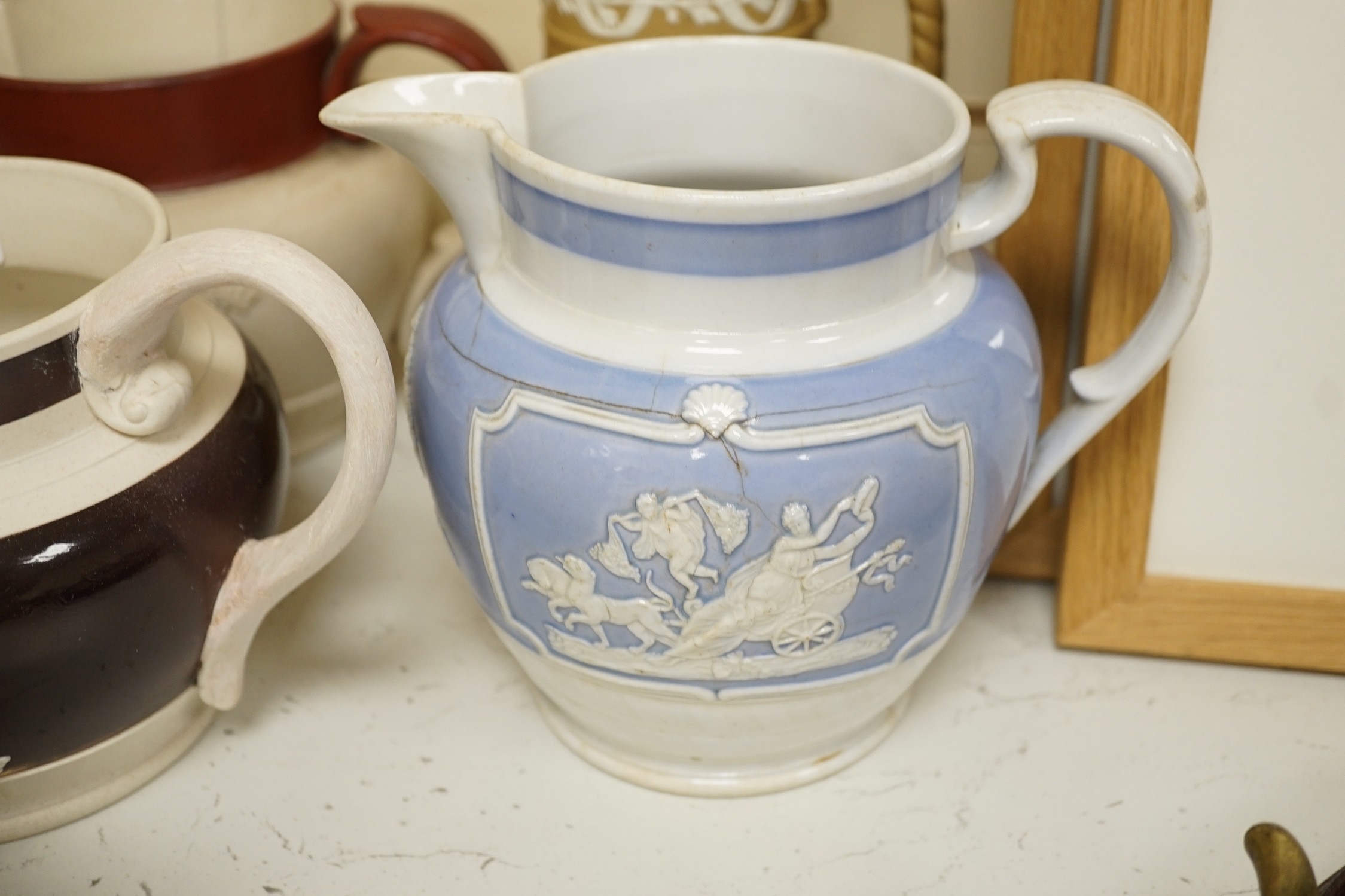 A quantity of various 19th century jugs including Turner, Lane End
